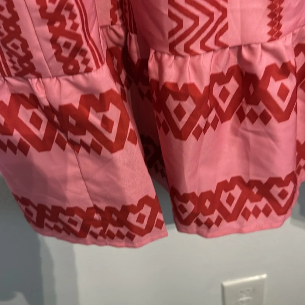 Women’s Pink and Red Printed V-Neck Babydoll Dress NWOT